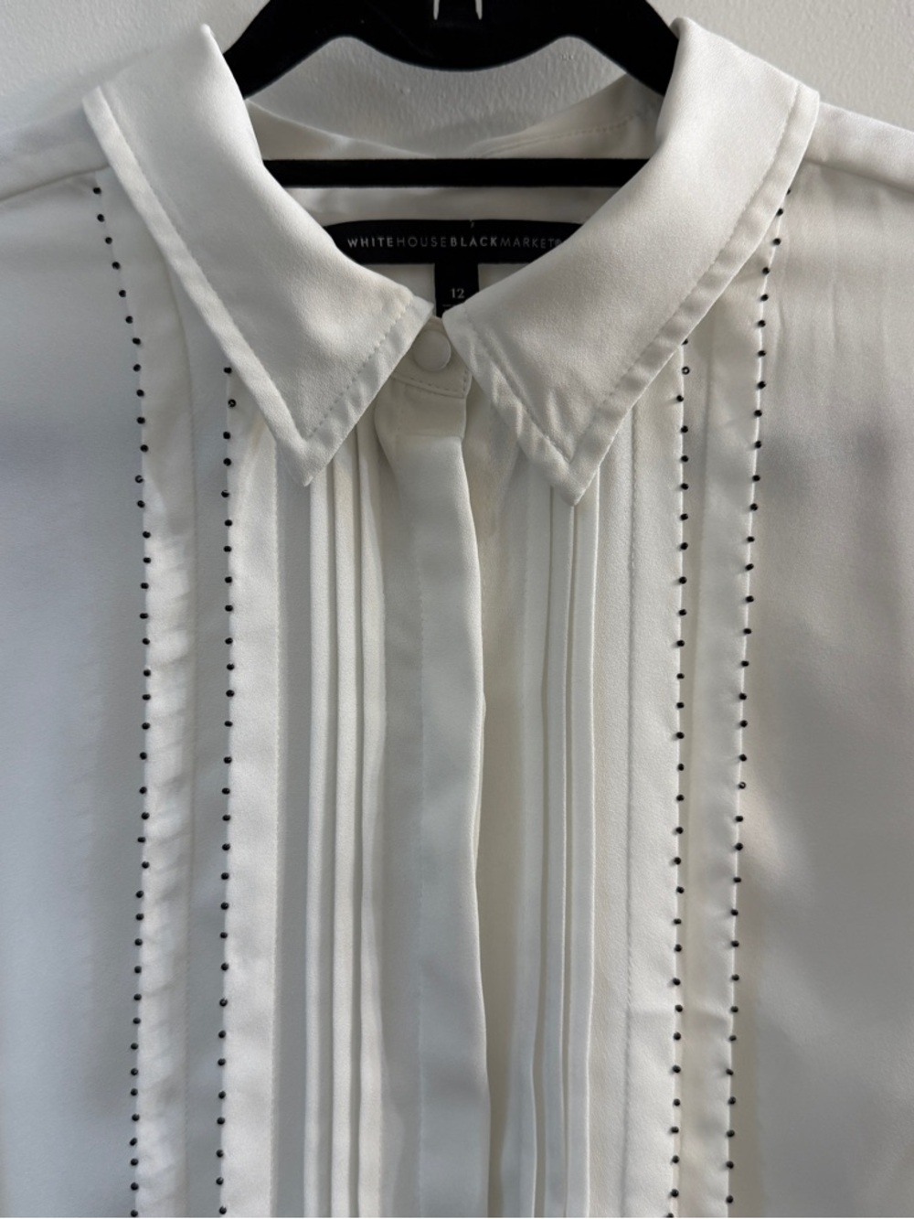 White House Black Market Ivory Beaded Pleated Blouse 12 - Picture 6 of 12